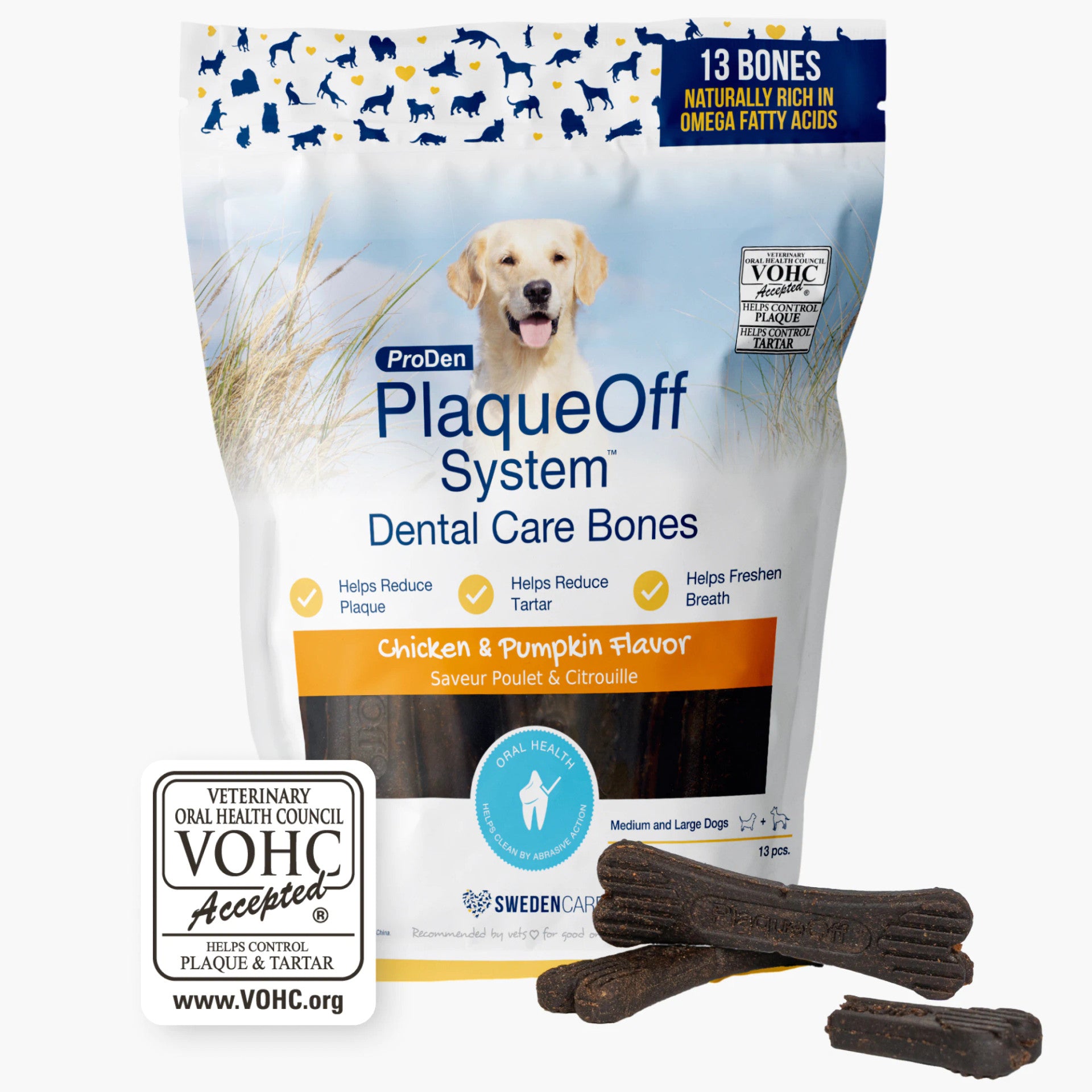 PlaqueOff Dental Care Bones- Chicken & Pumpkin